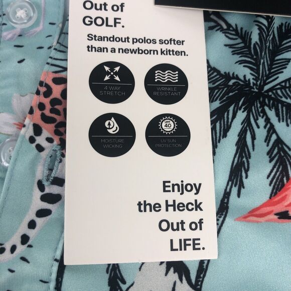 Greenside Golf Men's Polo Shirt African Oasis Medium Cheetah Flamingo Tropical - Picture 9 of 16
